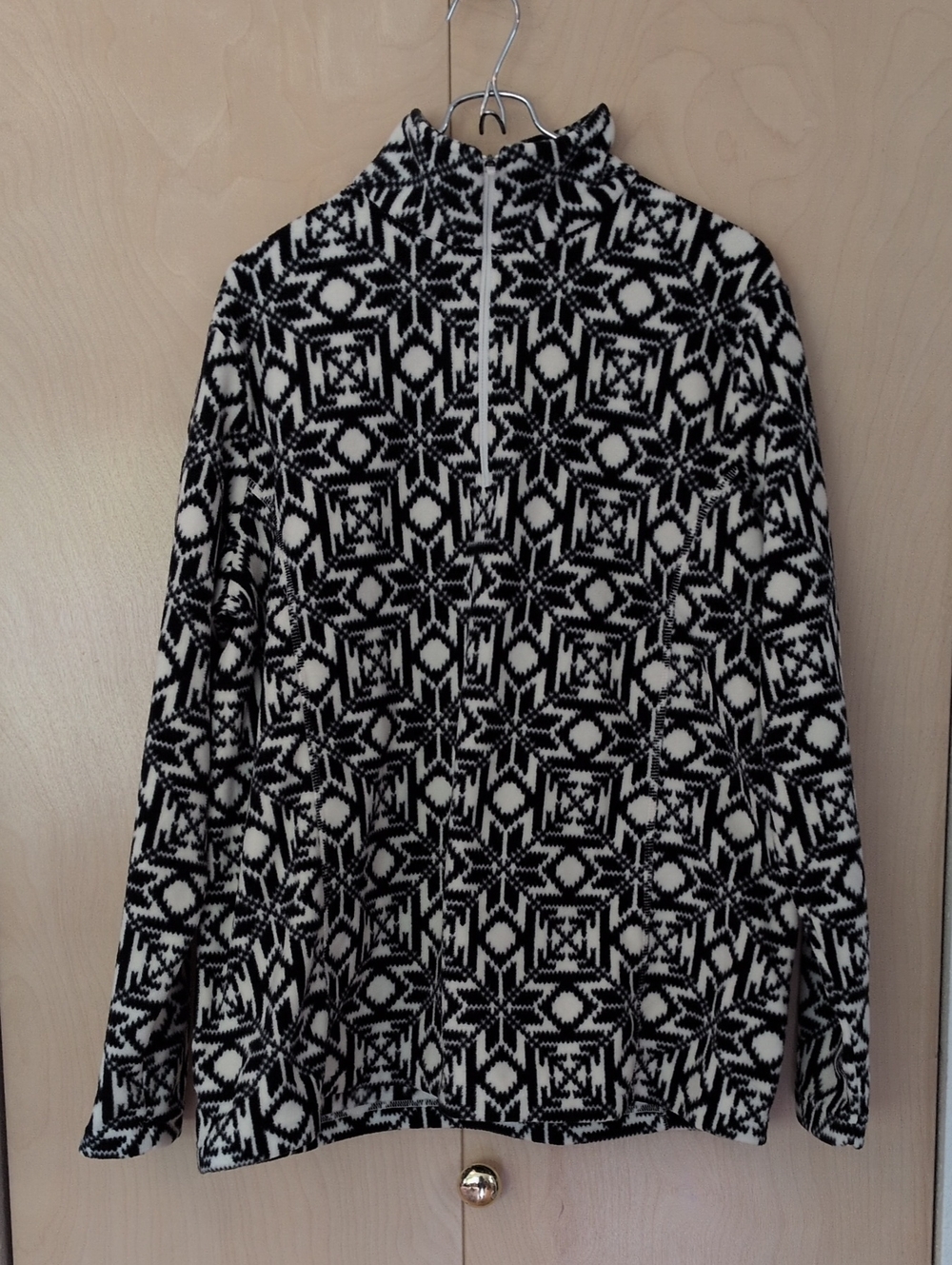 Lands' End Women's Black and White Geometric Pullover With Zip L